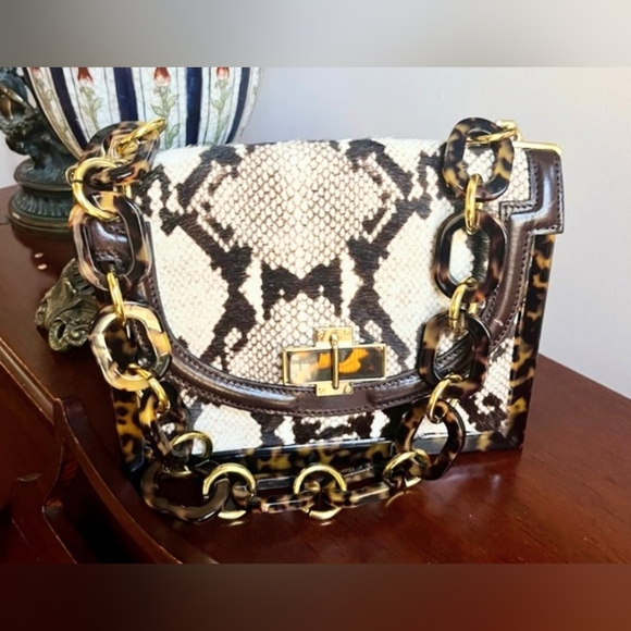 Tory Burch Handbags - NWOT Tory Burch Runway Shoulder Bag - Pony Hair/Snakeskin Patterned GHW